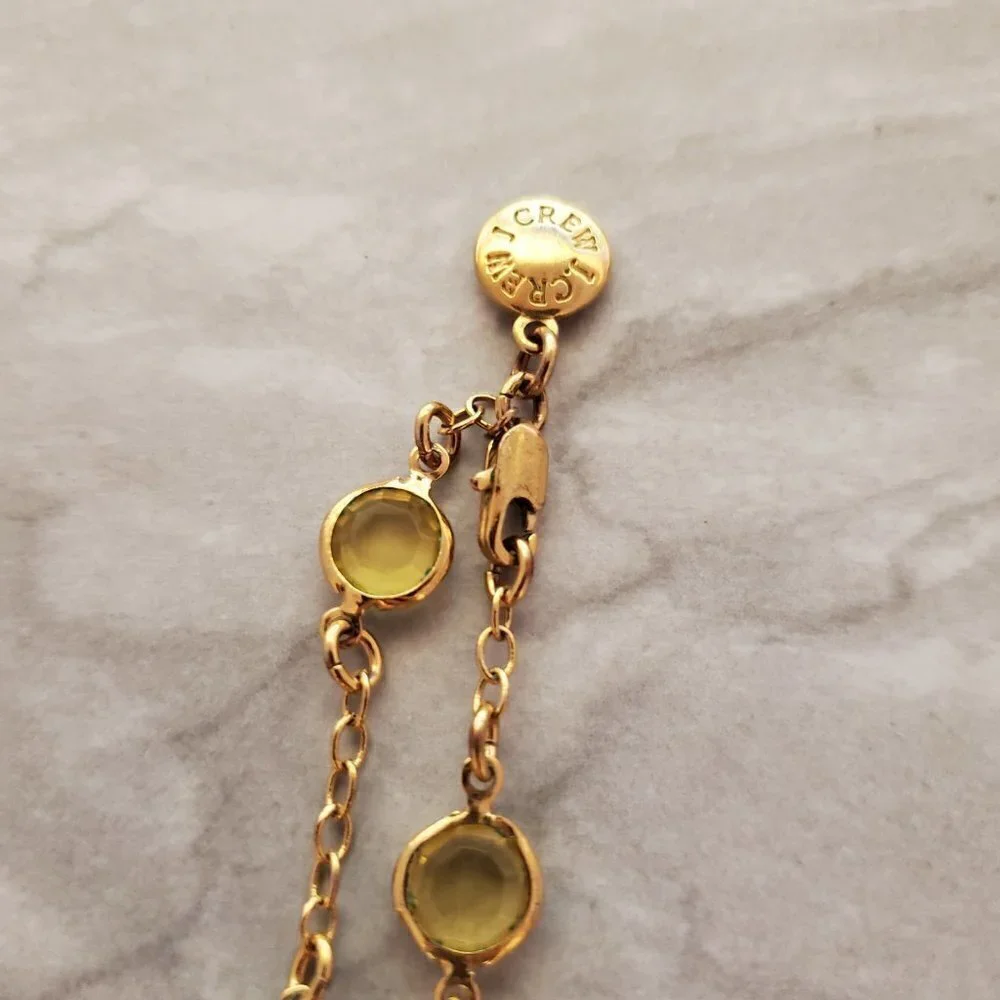 ✨ J. Crew Necklace Gold Yellow Clear Rhinestones Crystal Station Necklace ✨